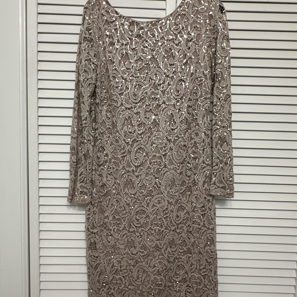 MARINA Blush Long Sleeve Sequin Lace Dress